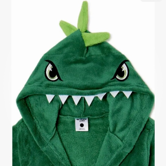 Green Dinosaur Hooded Fleece Cover Up, Robe XS (4-5) NEW - Picture 2 of 9